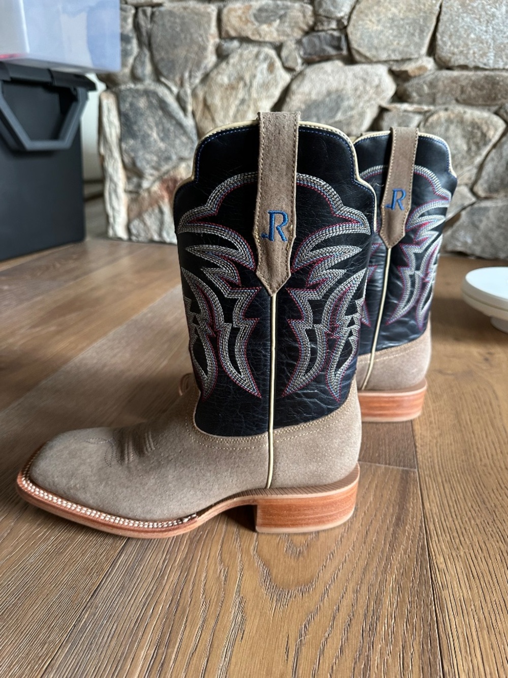 R. Watson Boar Leather Cowboy Boots Wide Square Toe RW8604-2 Men’s 8.5D Western - Picture 13 of 14